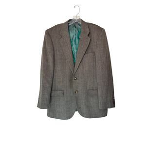 Alan Flusser Brown Houndstooth Lambswool Work Office Sports Coat Blazer Size 42R